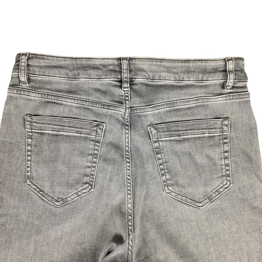 J.Jill High Rise Flare Jeans Womens 12 Gray Patch Pocket Stretch